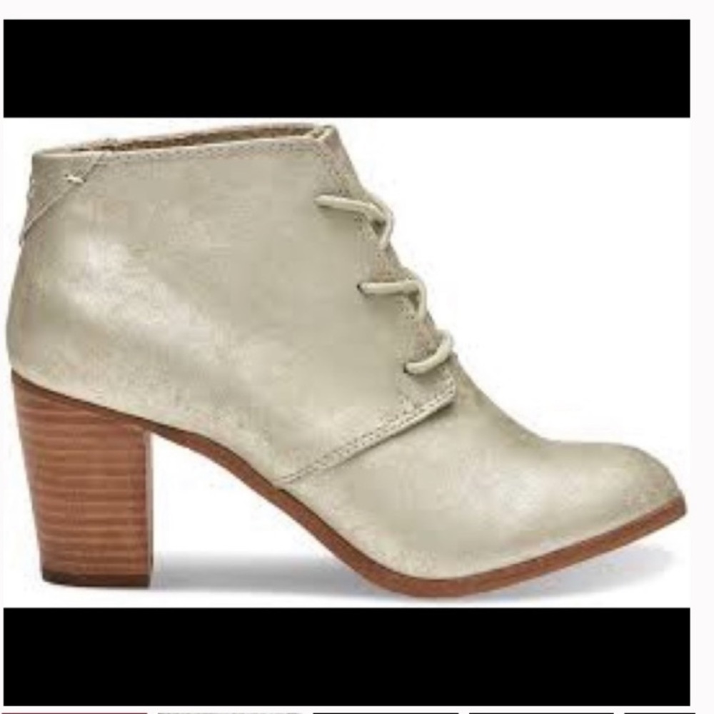 Toms Gold Block Heel Metallic Lace Up Booties Size 7